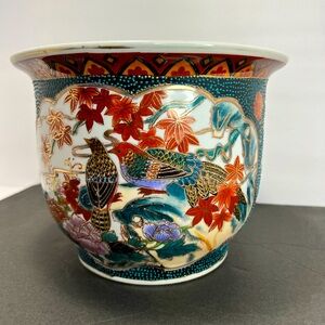 Vintage Porcelain, Satsuma Planter, Birds and Flowers - 22K Gold Gilded